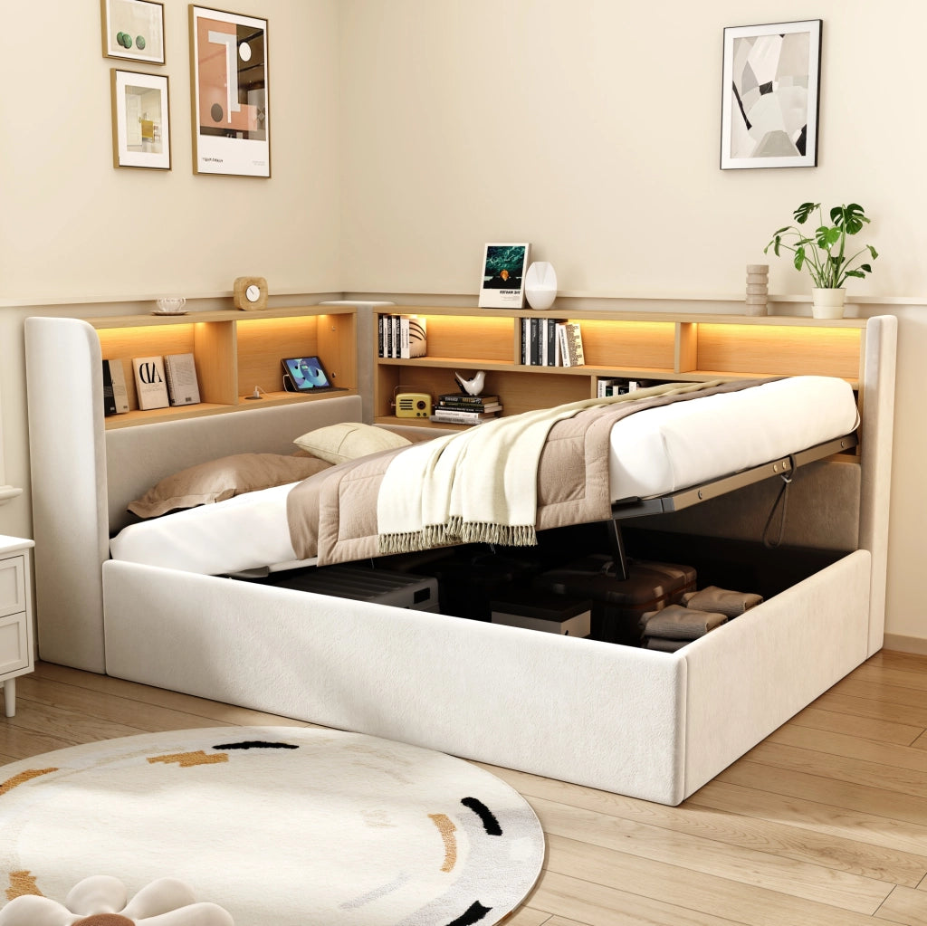 Letto singolo con spazio contenitivo, LED e porte USB Type-C