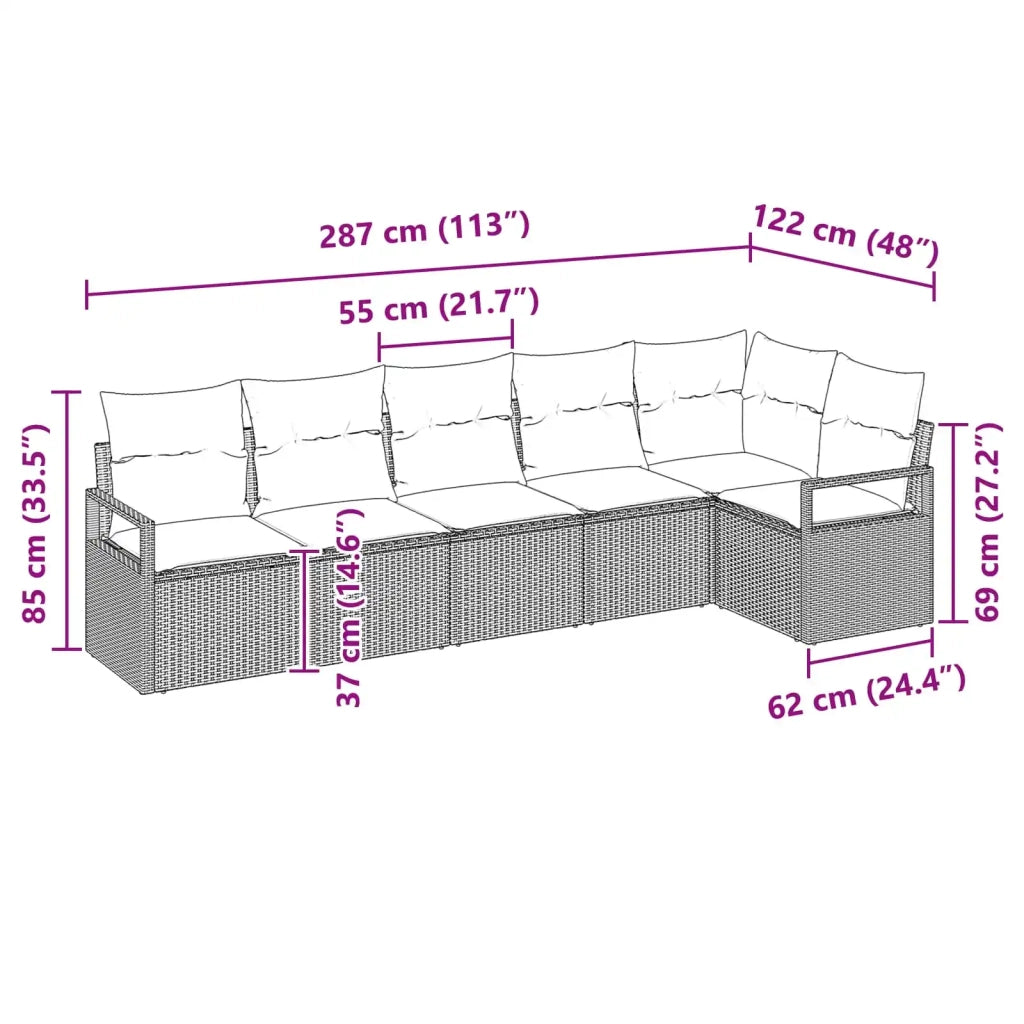 Set di divani 6 pcs Marrone polyrattan 3346404