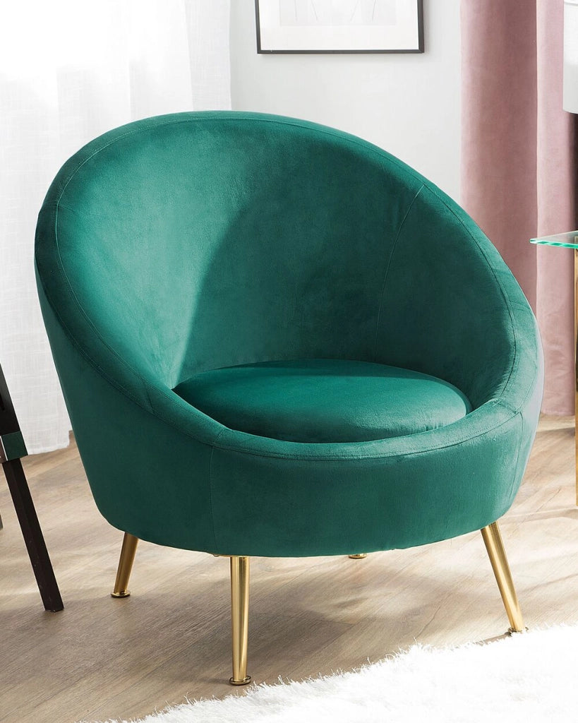 Sedia a pozzetto Velluto Verde 76L x 80L x 81A cm Gambe dorato Glam Retro