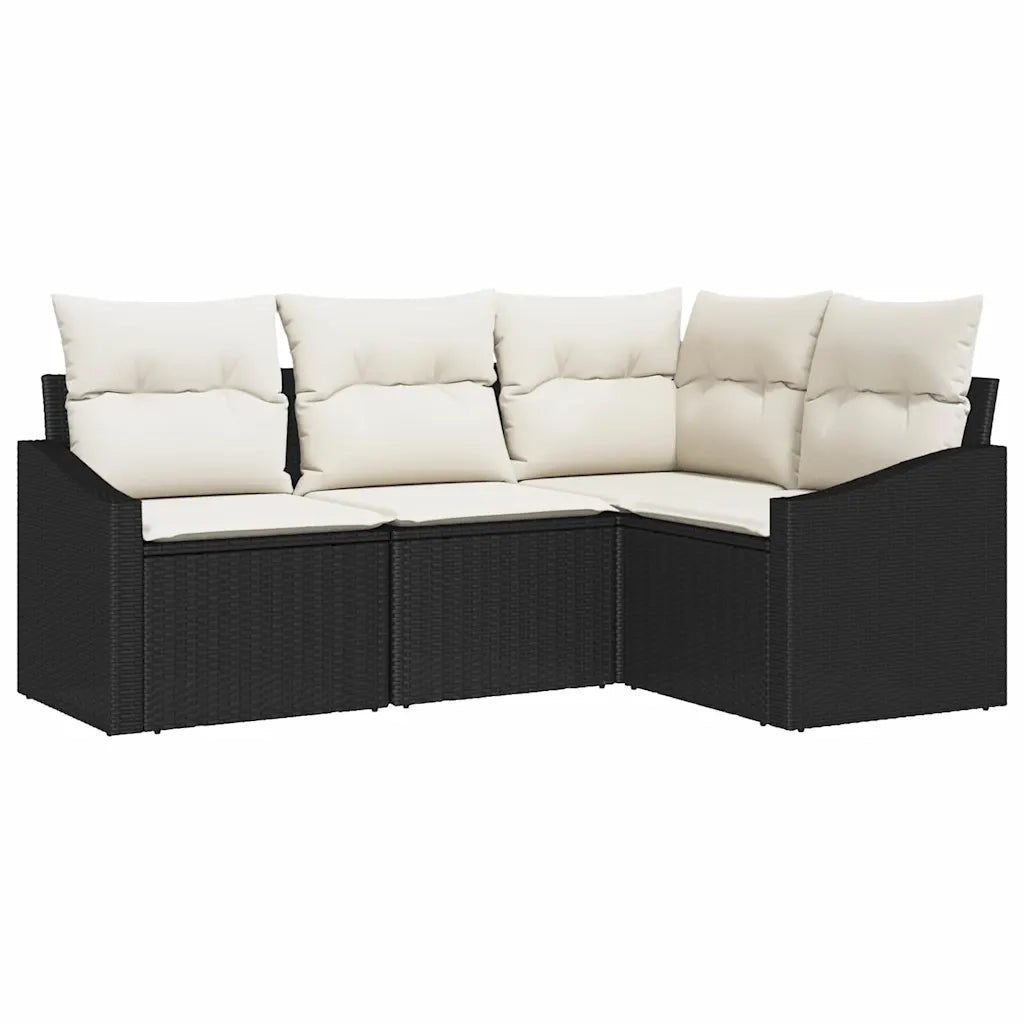 Set di divani con cuscino 4 pcs Nero polyrattan