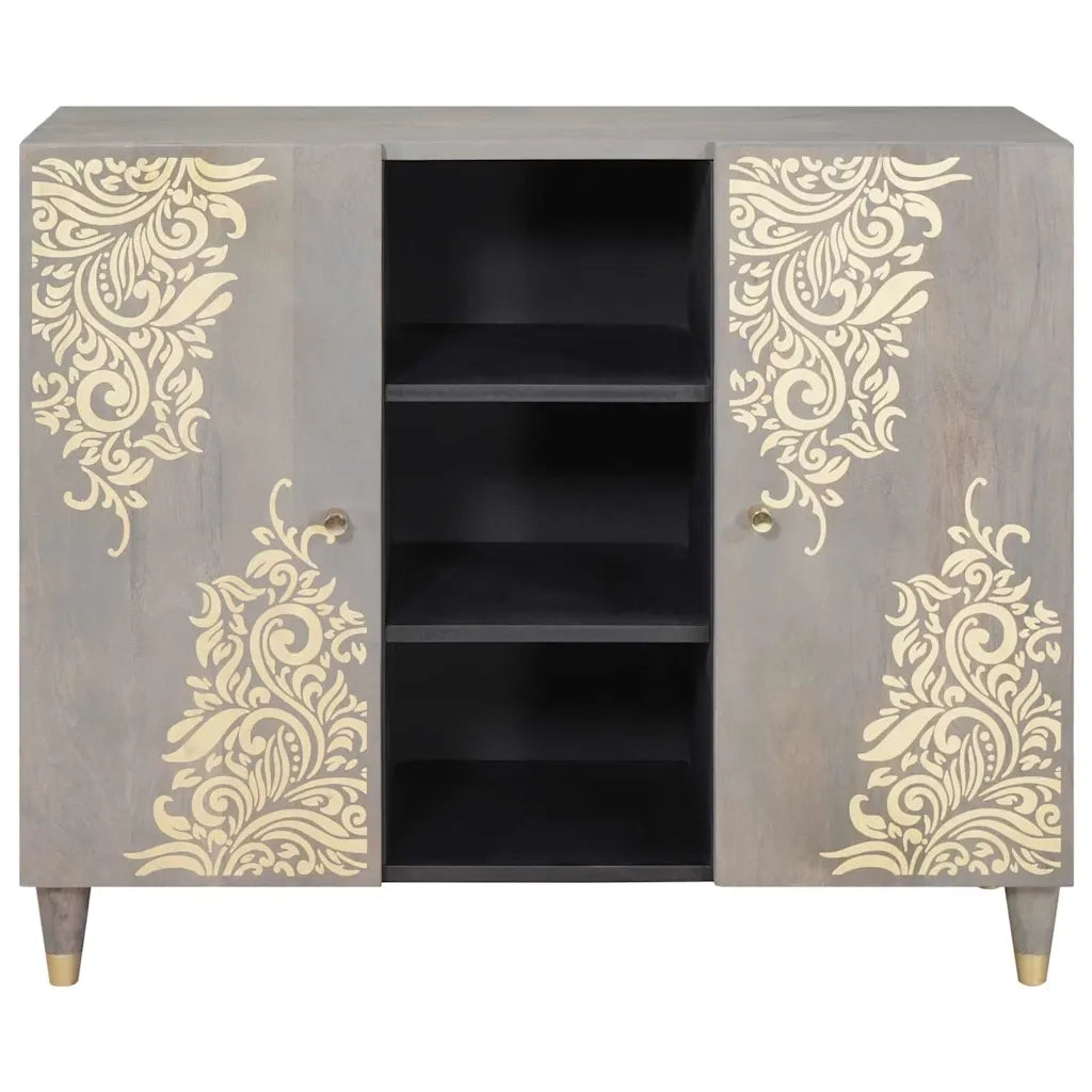 Credenza | Madia | Buffet da pranzo | Armadio da pranzo Grigio e Oro 90 x 33 x 75 cm Legno di mango massello
