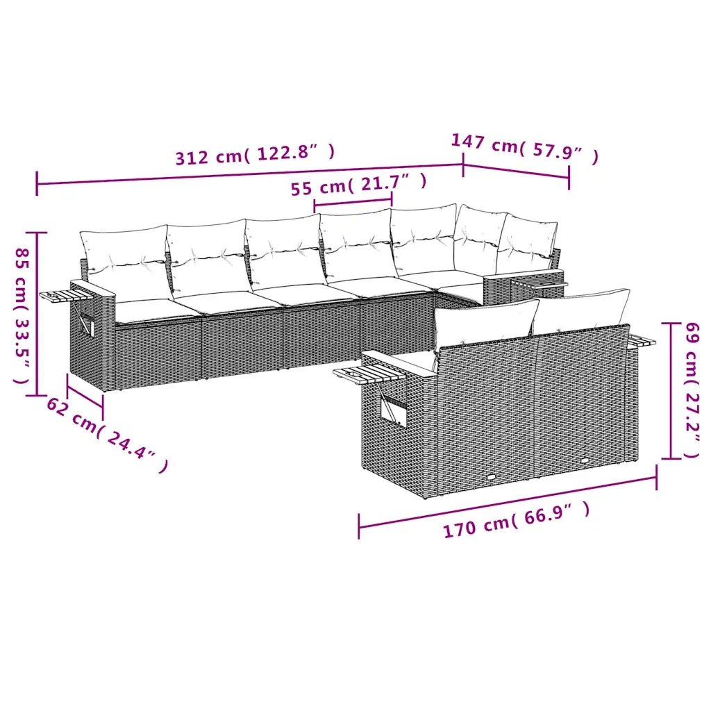 Set Divani da Giardino con Cuscini 8 pz Nero in Polyrattan 3226988