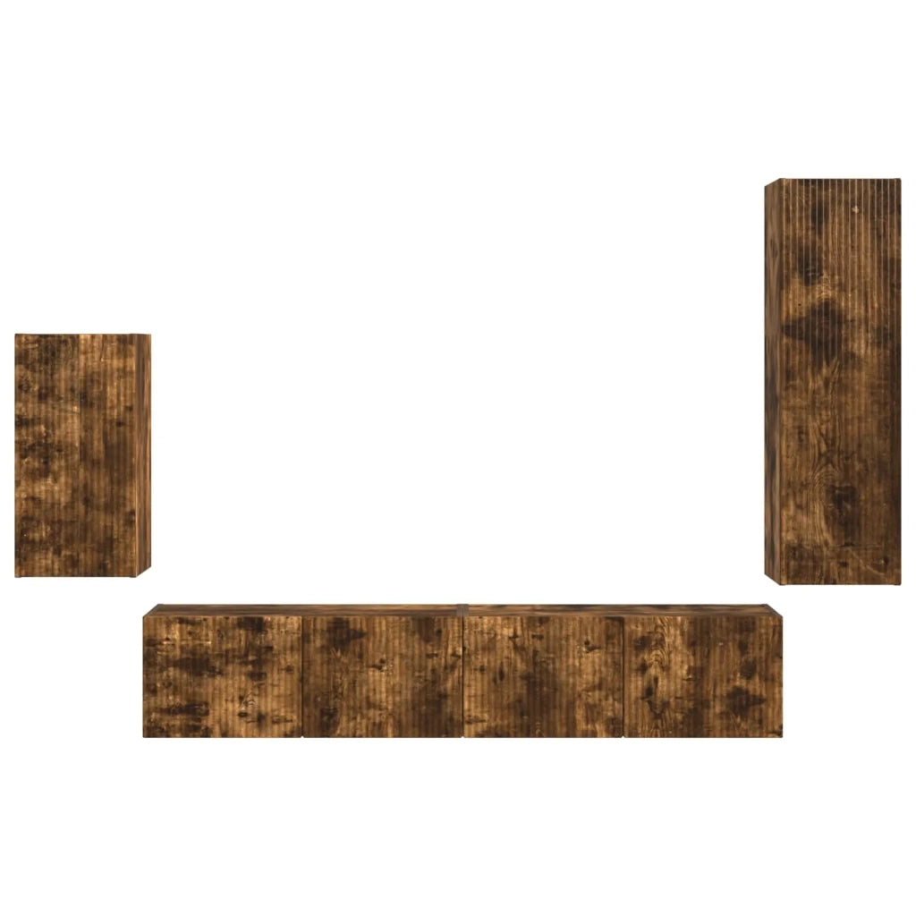Set mobile TV 4 pz | Armadietto TV | Mobile Porta TV Rovere fum¨¦ Legno multistrato