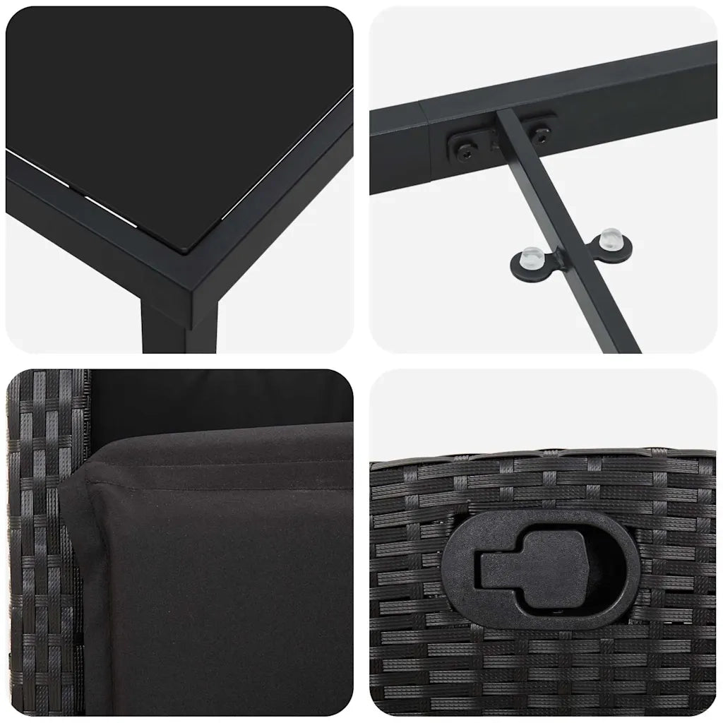 Set da Pranzo per Giardino con cuscino 9 pcs Nero polyrattan 3380427