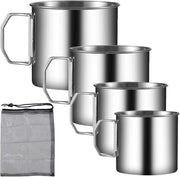 Set di bicchieri da campeggio 4 pezzi - Bicchieri in acciaio inossidabile - Manici pieghevoli - 760 ml / 550 ml - Base antiscivolo - Design spaziale - Moka
