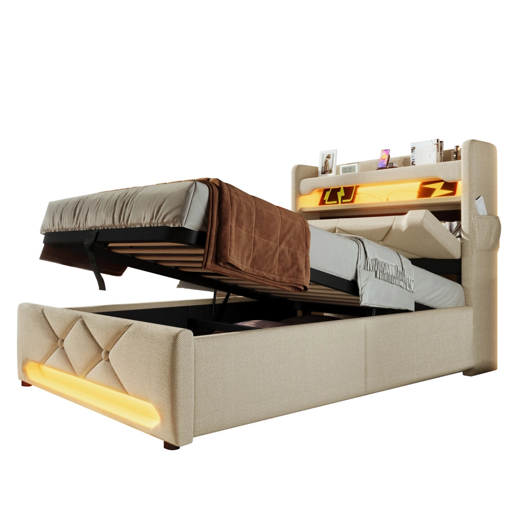 letto imbottito lino beige 90 x 200 cm