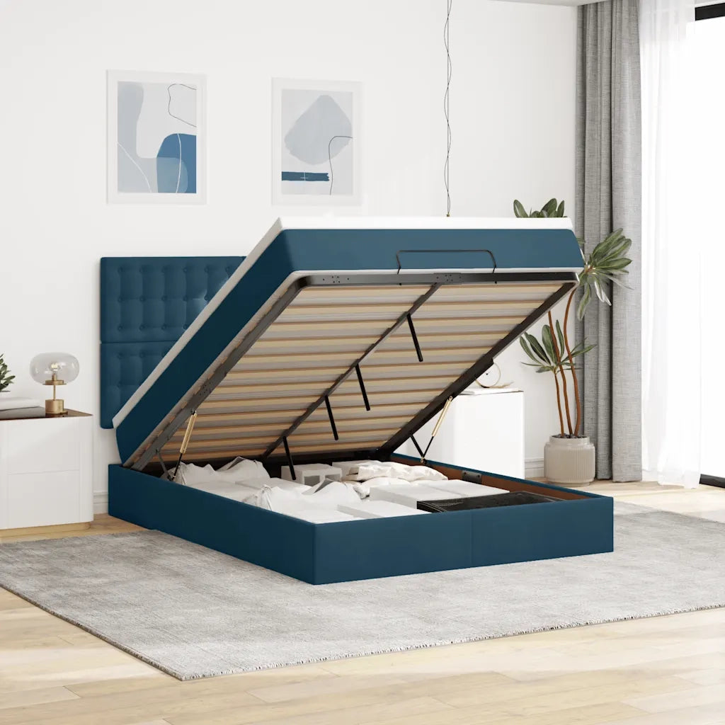 Struttura Letto Pouf con Materassi Blu 140x200cm in Velluto 3313623