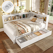 Divano Letto con Cassetti e Presa USB ¨C MINIMAL ¨C Bianco 140x200