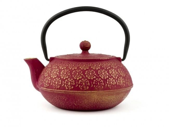 Bredemeijer G015PG Shanghai Set da te' 0,6 L con teiera e 2 tazze in ghisa smaltata colore Rosa e Oro