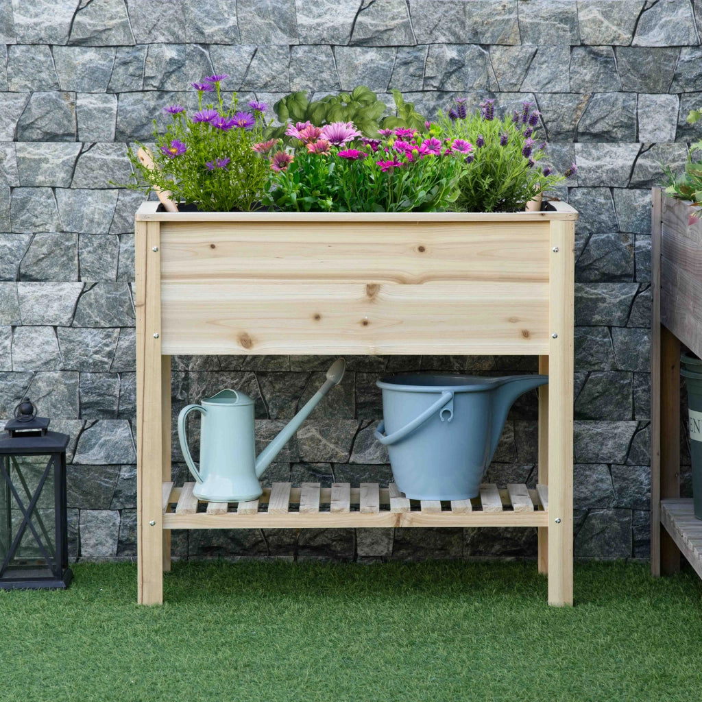 Fioriera da giardino con ripiano a doghe e sistema di irrigazione ¨C Minimal ¨C Legno massello 90x40x81 cm