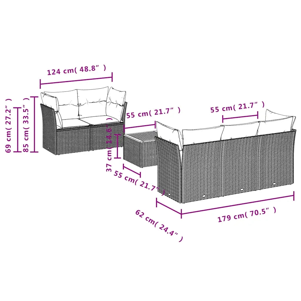 Set Divani da Giardino 6 pz con Cuscini Nero in Polyrattan 3255812