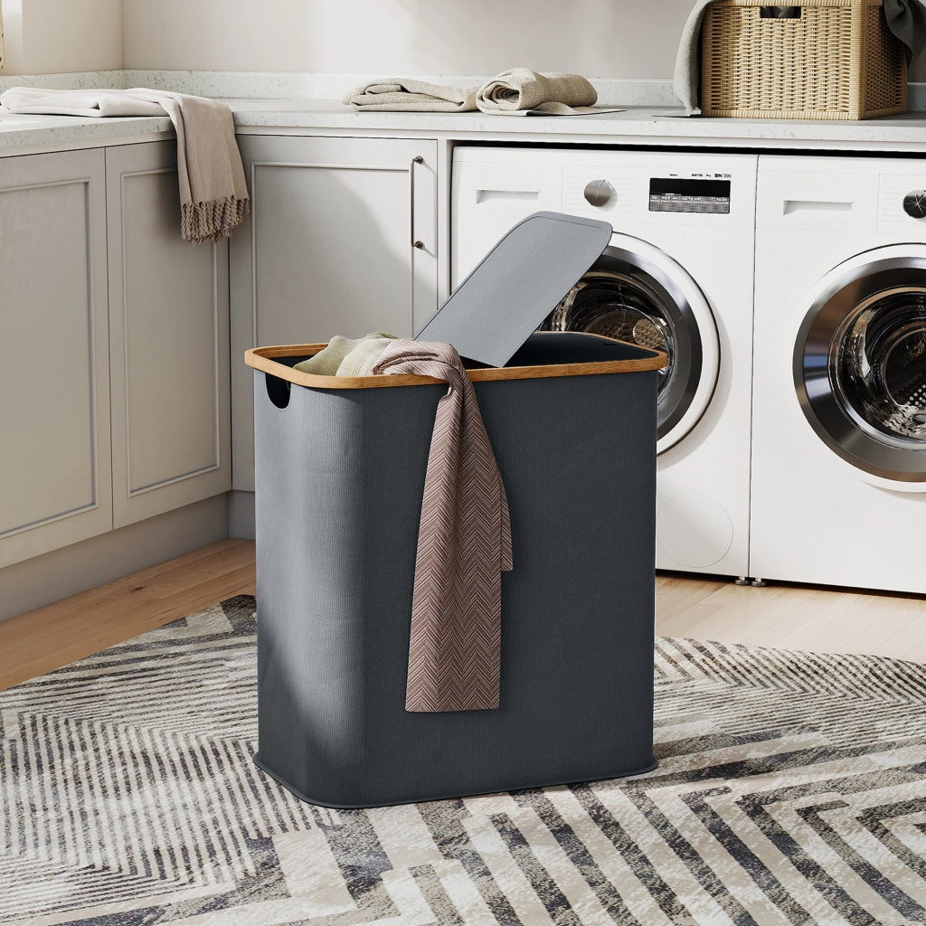 Cesto portabiancheria pieghevole doppio 80L con coperchio ¨C Xylo ¨C grigio