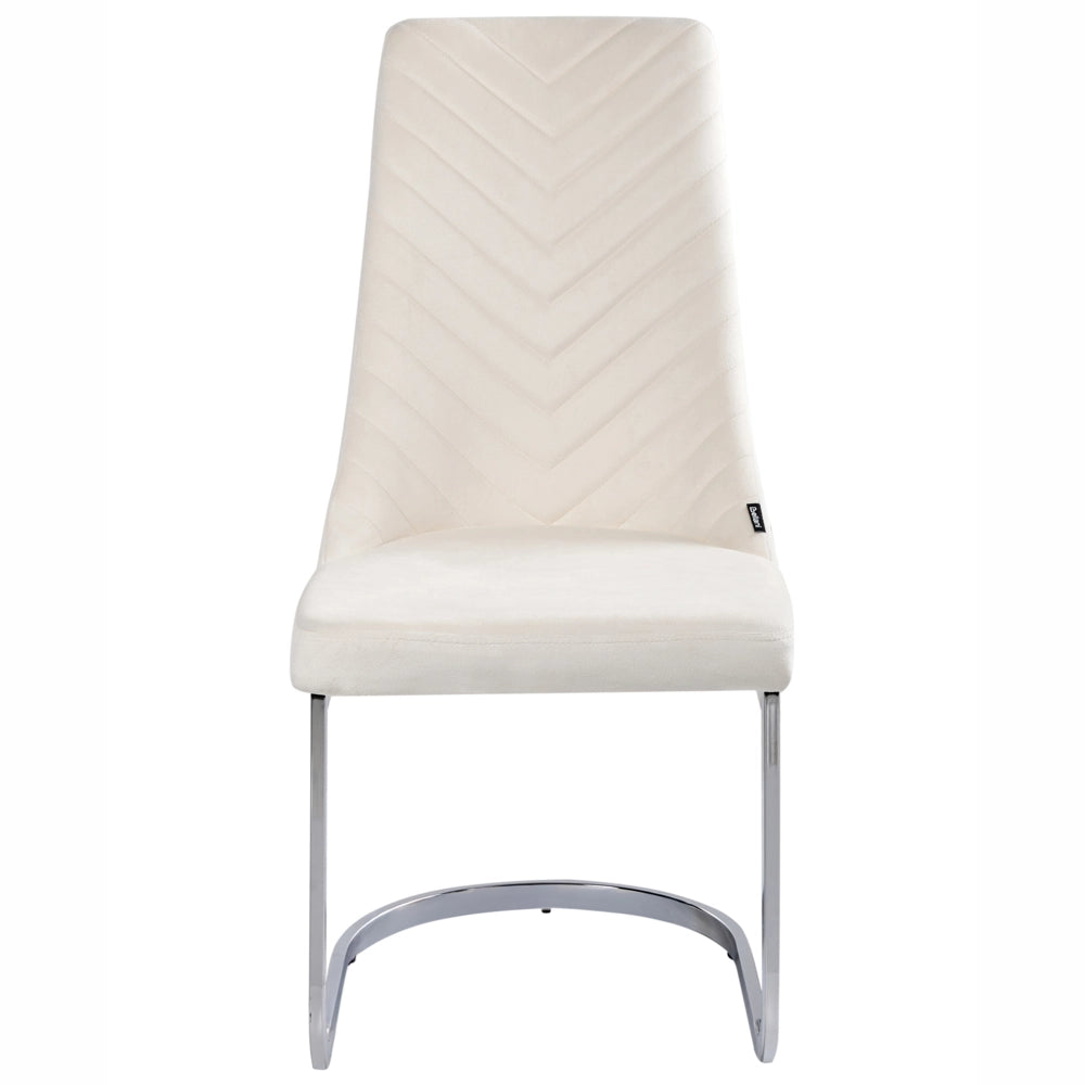 Set di 2 sedie da pranzo in velluto bianco sporco senza braccioli con schienale alto sedia a sbalzo da soggiorno