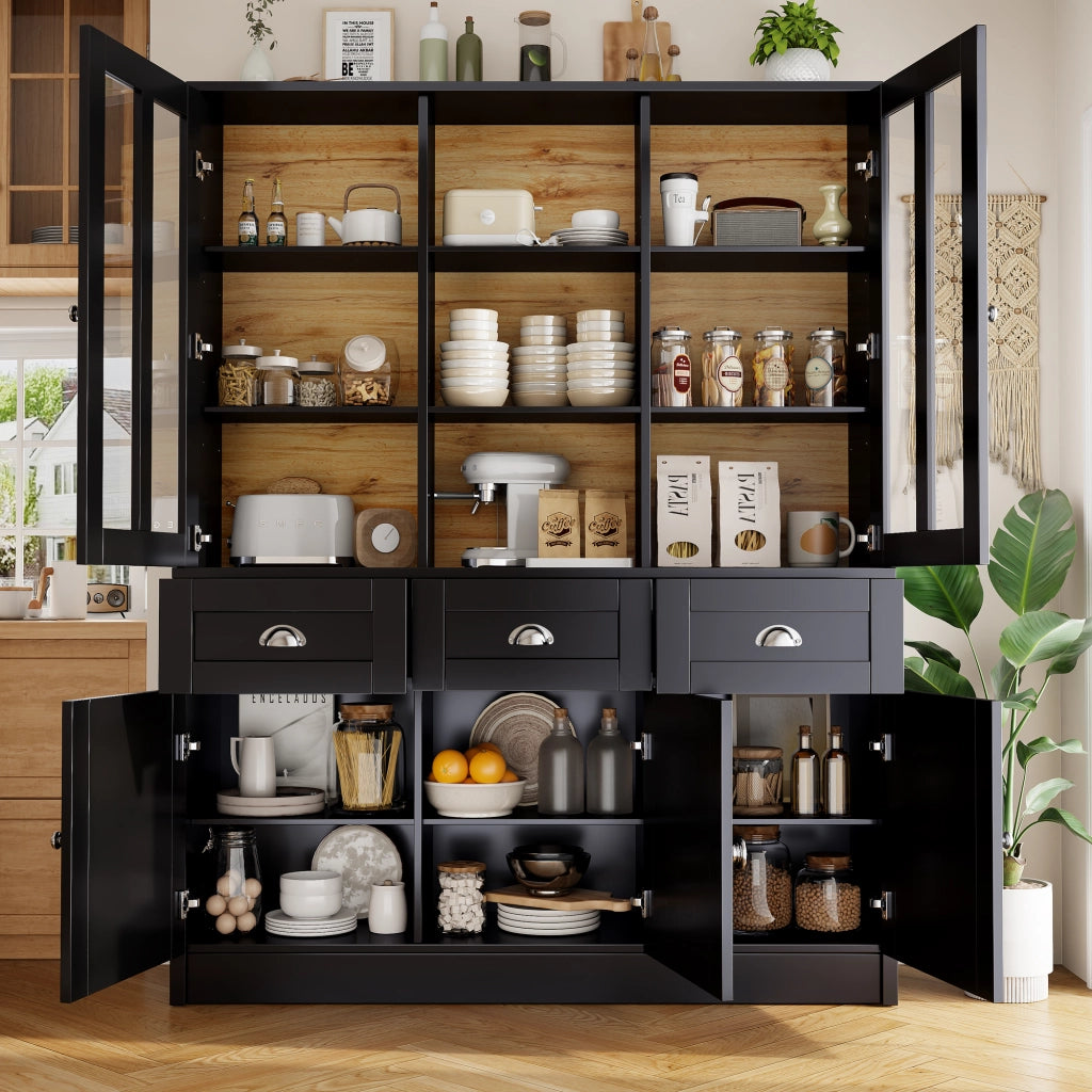 Vetrina da Cucina con Ante in Acrilico e Ripiani Regolabili con Sistema Antiribaltamento in MDF 140x38;5x175 cm