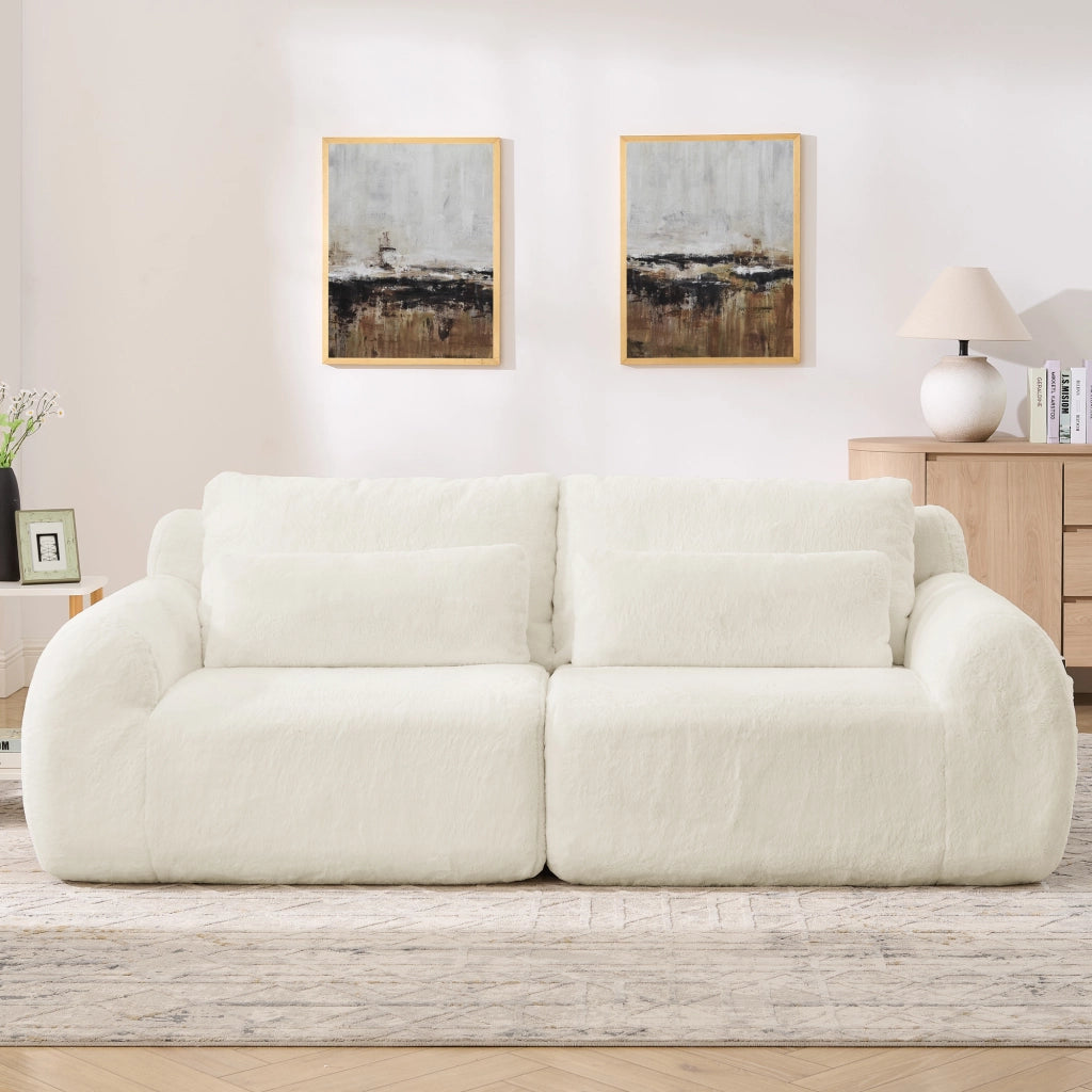 Divano 2 Posti con Porta USB e Tasca Laterale, in Schiuma, Beige