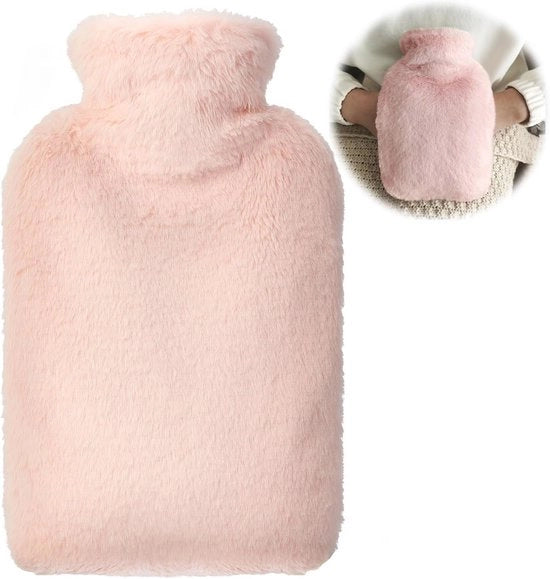 Kruicetta in plastica per acqua calda con coperchio morbido in velluto - 2L con sacchetto in plastica per bambini e adulti