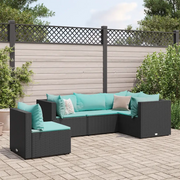 Set Divani da Giardino 5 pz con Cuscini Nero in Polyrattan