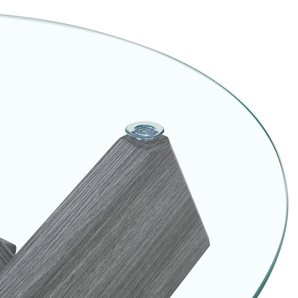Tavolino da caffè rotondo in MDF e vetro, Ø 79 cm, grigio e trasparente