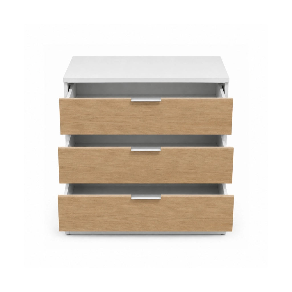Comò 3 Cassetti Senza Piedi Cassettiera Design Minimal Mobile Per Camera Da Letto Casa Studio Corridoio E Lavanderia 77 X 38 X 80 Cm Bianco E Rovere
