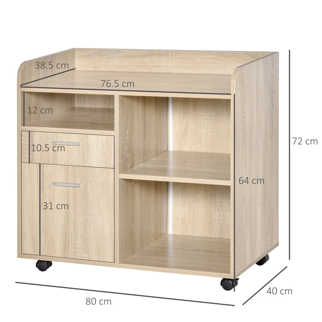 EasyComfort Mobile Porta Stampante, Mobile Ufficio, Mobiletto Basso, Mobile Multiuso con 4 Ruote, Rovere, 80x40x72cm