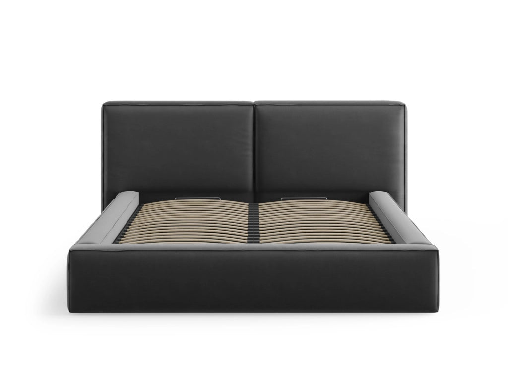 Cosmopolitan Design - Letto a cassettone con testiera doppia "Arendal" 180x200cm in velluto grigio 