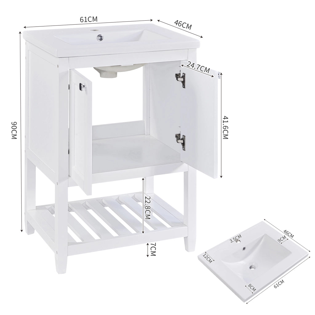 Mobile da bagno con lavabo in ceramica; 1 anta; per bagno; bianco; 60 cm