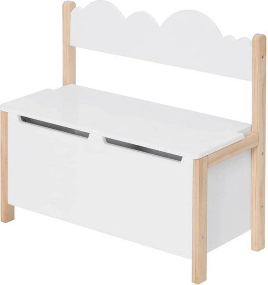 Banco in legno con spazio di deposito - ideale per giocattoli e libri per bambini - finitura robusta e solida - bianco - 60x55x25 cm