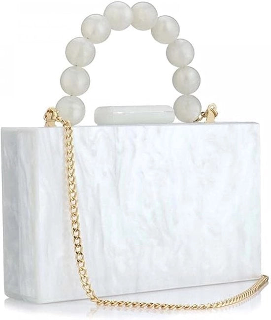 Borsa a Mano Acrilica Clutch per Donna con Catena e Pizzo, Tela Marocchino, Tasca da Braccio per Feste di Sposa e Prom