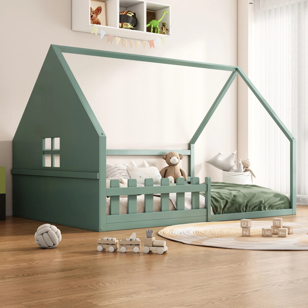 Letto singolo per bambini - Zephmum- 140x200 cm- Verde- Pino, sponde