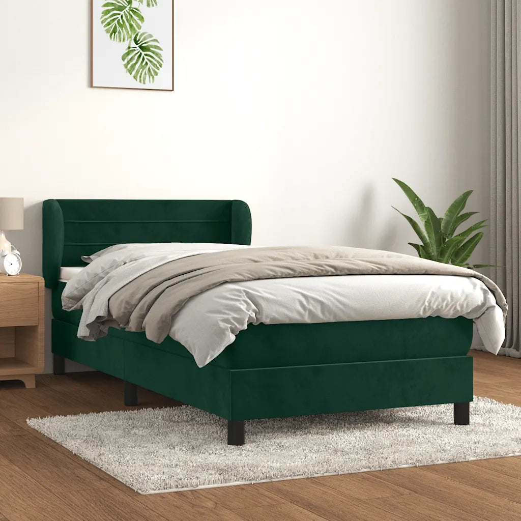 Giroletto a Molle con Materasso Verde Scuro 90x200 cm Velluto