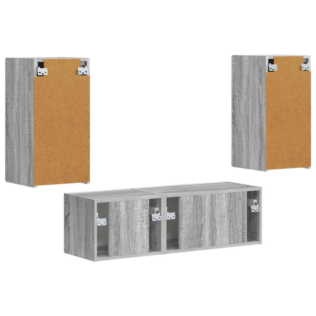 Set di Mobiletto da TV a Parete 4 pz | Armadietto TV | Mobile Porta TV Grigio Sonoma