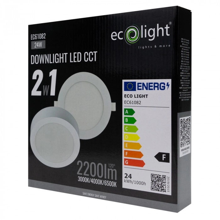 Plafoniera LED rotonda 24W CCT 2in1 bianca Ecolight