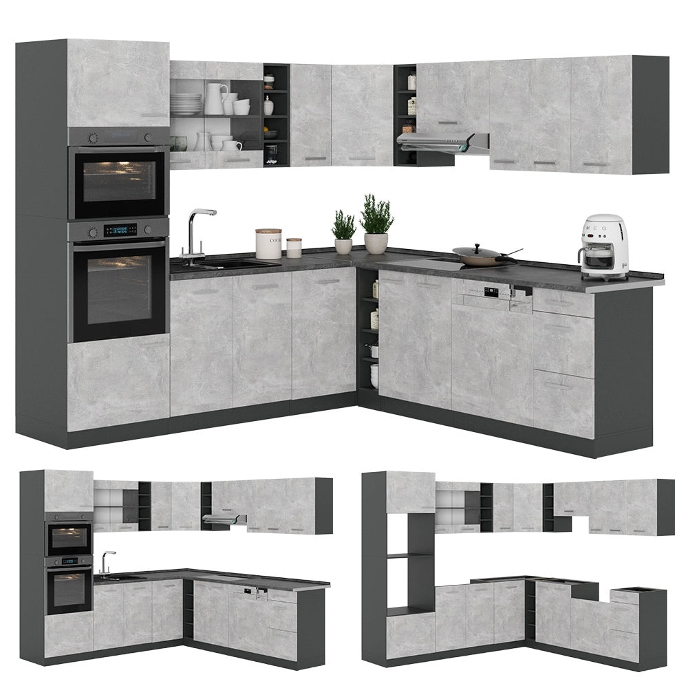 Cucina angolare completa R-Line Calcestruzzo/Antracite 247 x 237 cm, PL Marmo Vicco