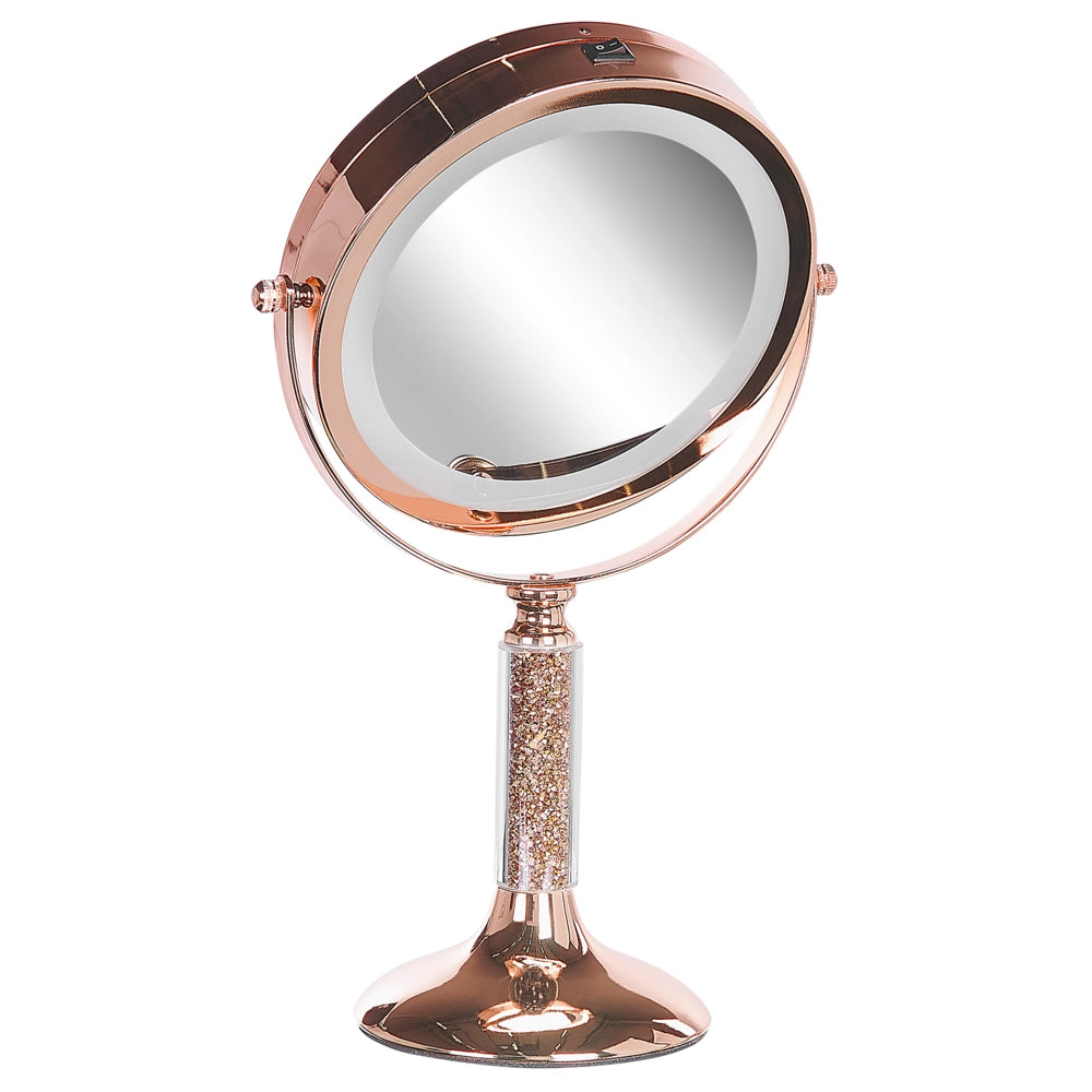 Specchio LED da trucco 1x/5x ingrandimento doppio lato struttura in ferro ø 13 cm rosa e dorato
