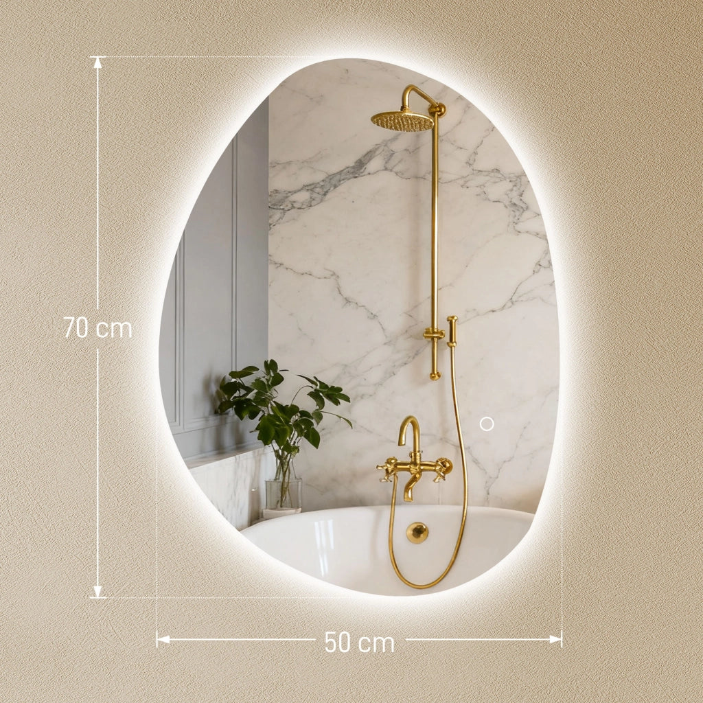 Specchio da Bagno con Luce LED ¨C Minimal ¨C Bianco 70x50 cm
