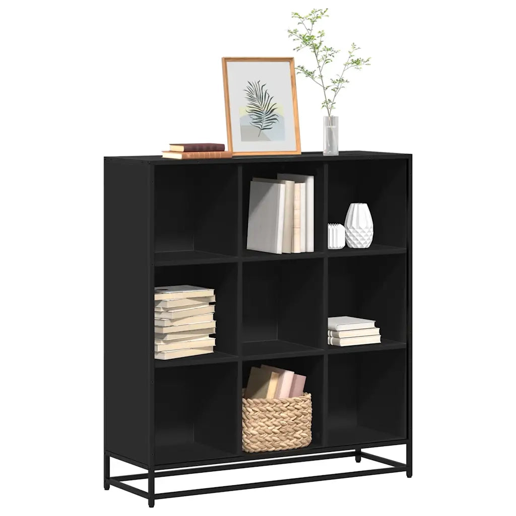 Libreria-Scaffale per Libri-Mobile di Stoccaggio Nera 97,5x33x107,5 cm in Truciolato e Metallo