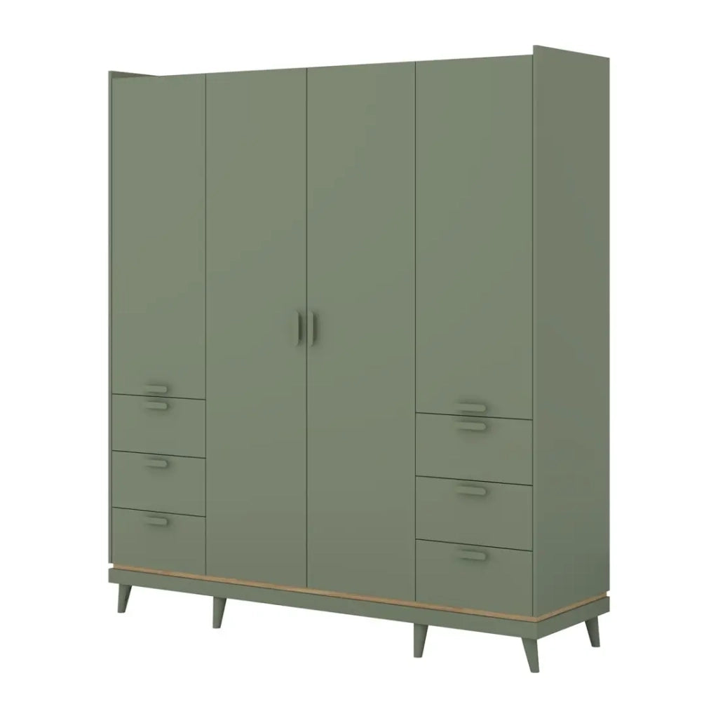 Armadio NOKI – 4 porte verde e legno – Stile scandinavo