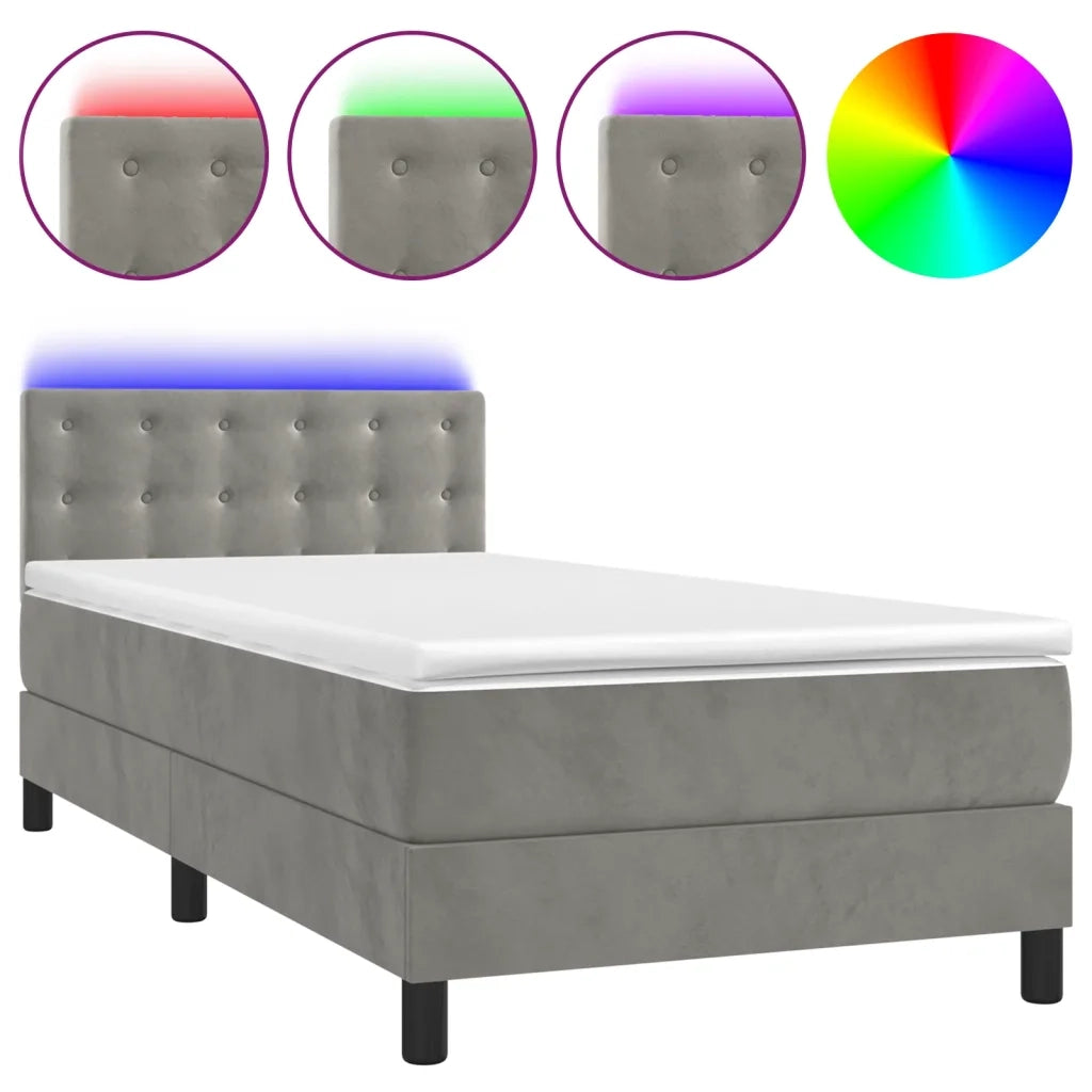 Letto a Molle con Materasso e LED-Struttura Letto con Materasso Grigio Chiaro 90x190 cm Velluto 226550