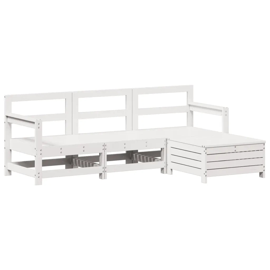 Set Salotto da Giardino 4 pz | Set di Mobili da Esterno Bianco in Legno Massello di Pino