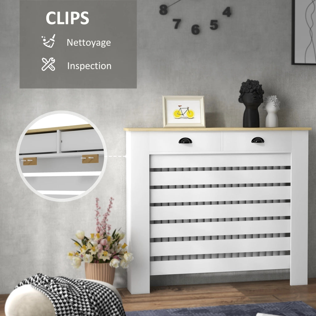 Coperchio per termosifone con 2 cassetti ¨C Minimal ¨C bianco 111x19x95.5 cm