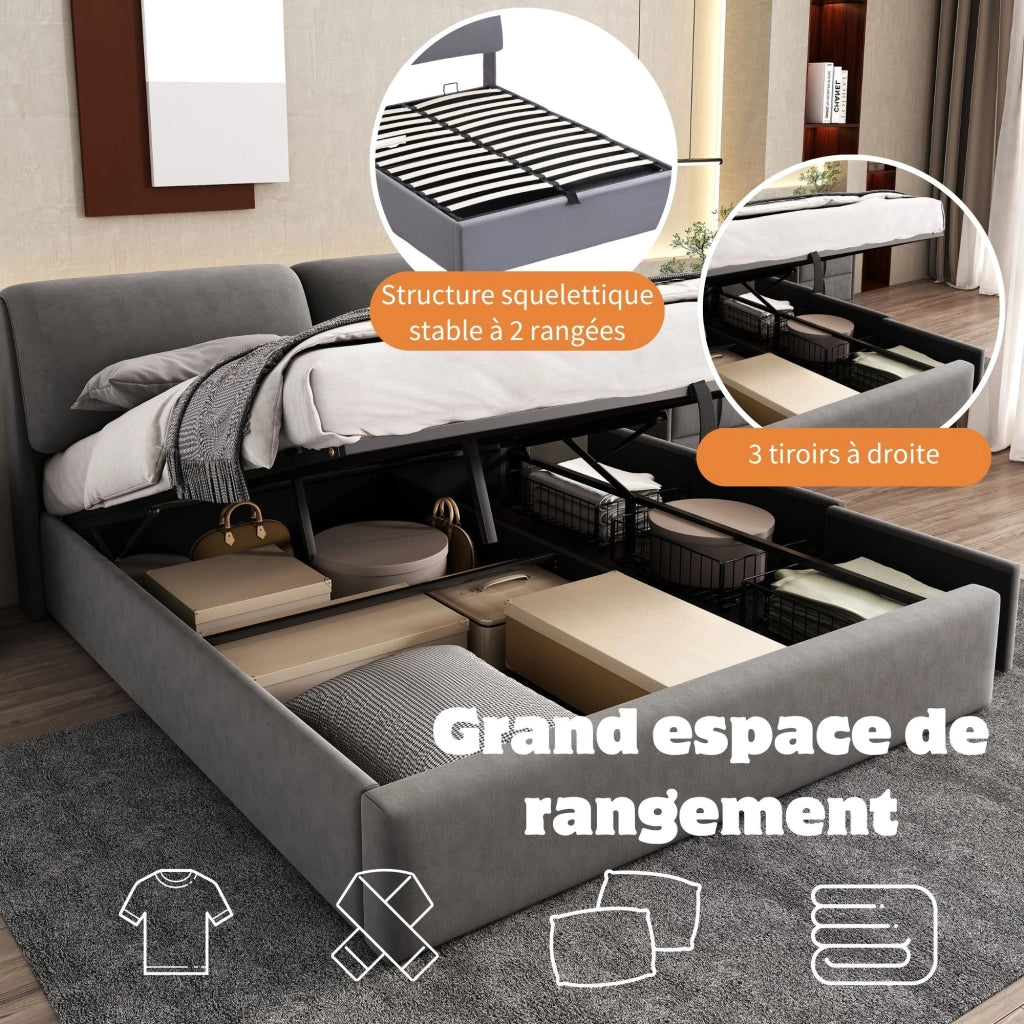 letto imbottito velluto grigio 140 x 200 cm