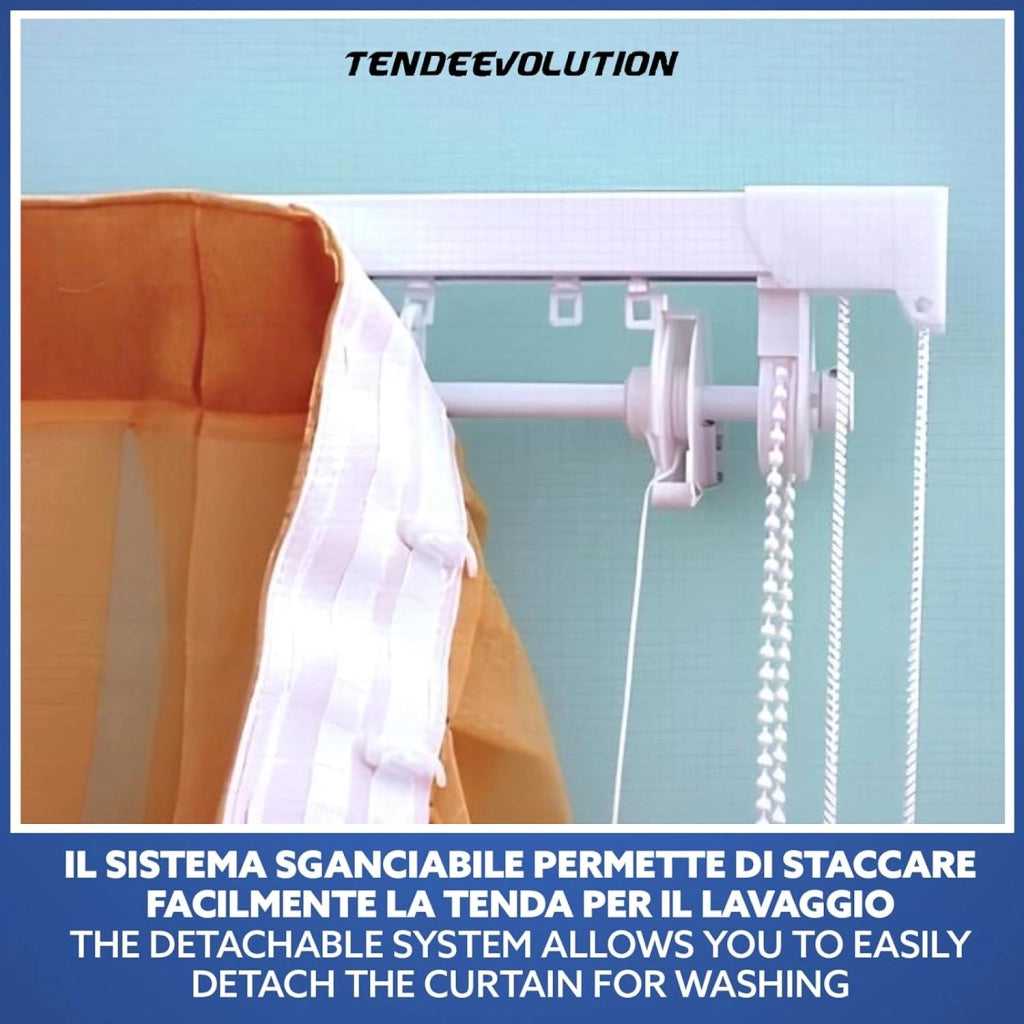 Bastone Tenda a Pacchetto Con Doppio Movimento, Binario Con Apertura Centrale a 10 Calate Lunghezza 260 CM Comando a sinistra