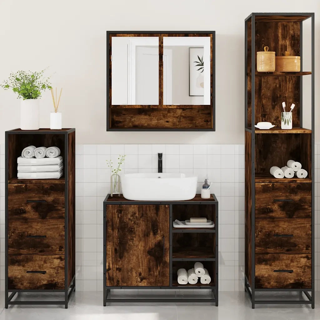 Set Mobili da Bagno 4 pz Rovere Fumo in Legno Multistrato 3301297