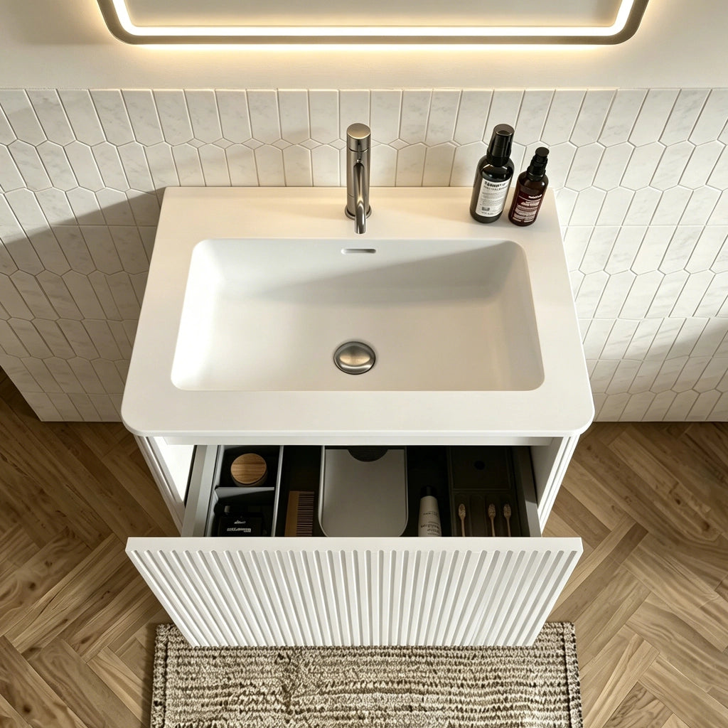 Ensemble de meubles de salon specchio LED, mobile lavabo e mobile laterale, in MDF bianco