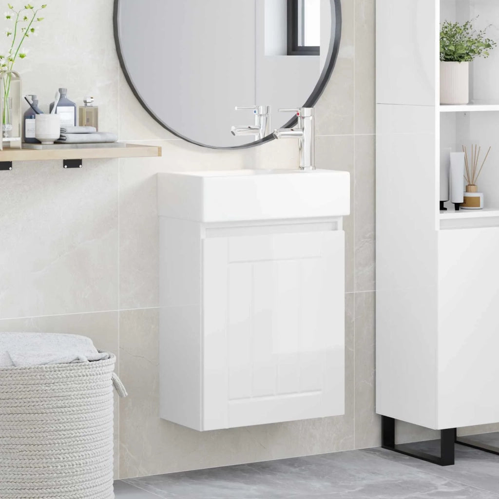 Mobile Bagno | Armadio da bagno con rubinetto Bianco Lucido 45,5 x 25,5 x 84 cm