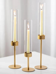 Set di candele in metallo conico a 3 pezzi - Decorazione per tavola di Natale e festa di matrimonio - Candelabro in metallo con cilindro di vetro