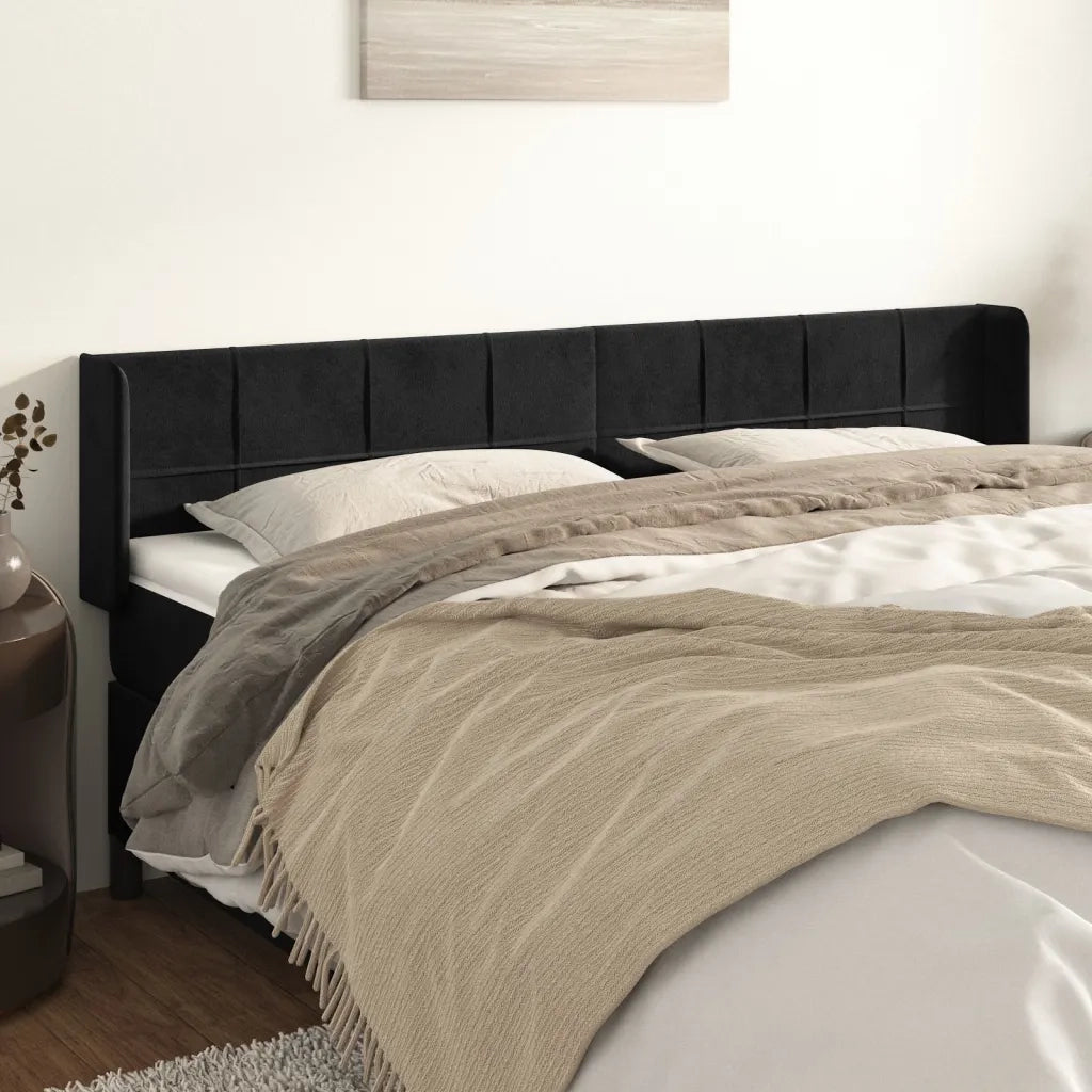 Testiera ad Orecchio-Testata con Orecchie Nera 183x16x78/88 cm in Velluto 432713