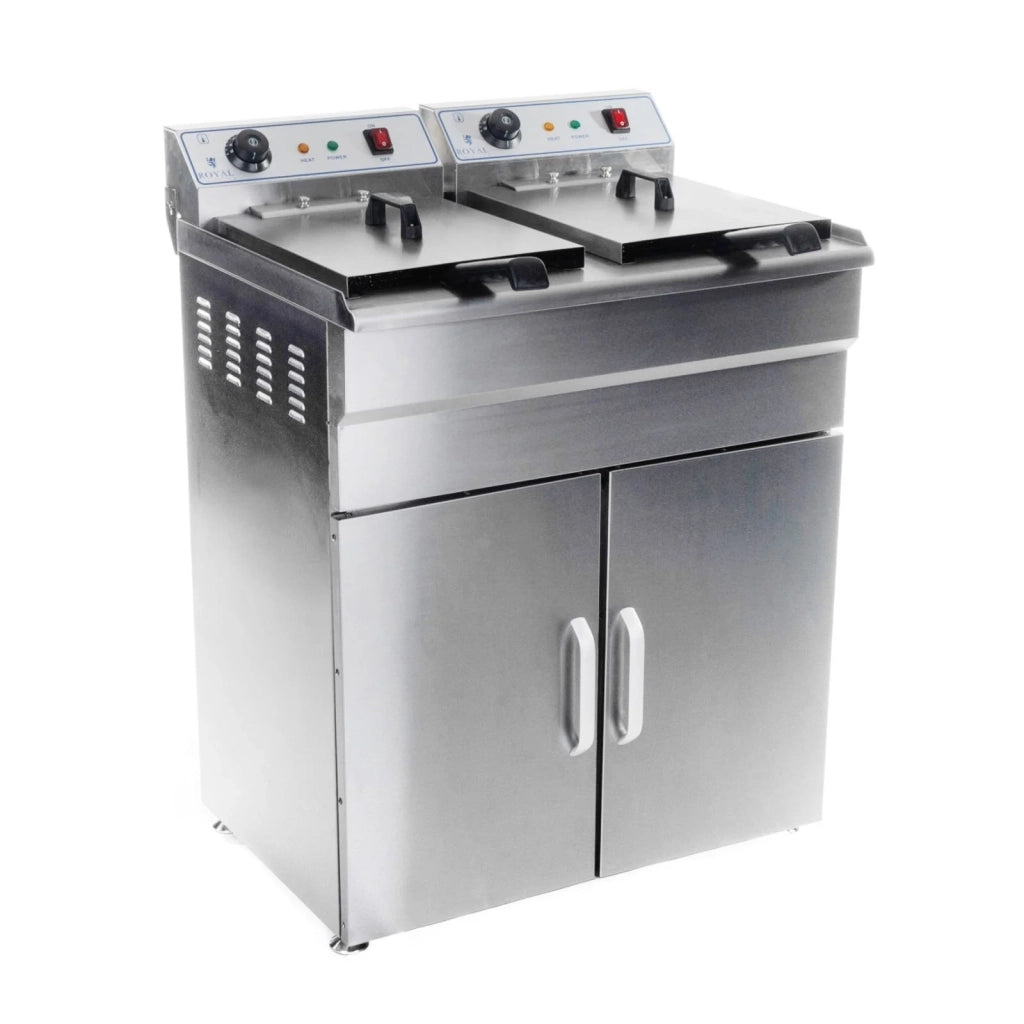 Friggitrice in acciaio inox di alta qualità con due vasche da 16 litri ciotola rimovibile e timer professionale (3614031)