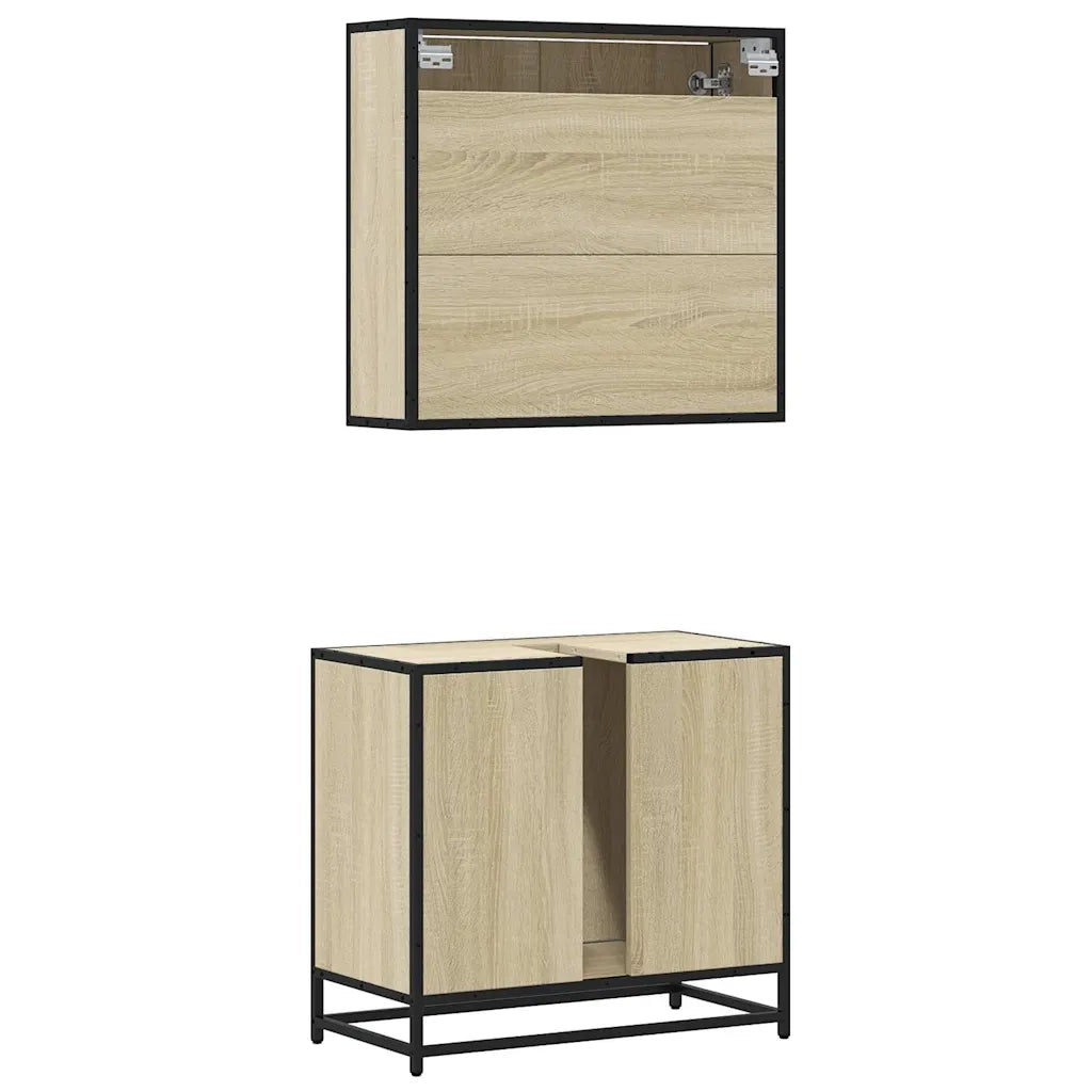 Set Mobili da Bagno | Armadio da bagno 2 pz Rovere Sonoma in Legno Multistrato