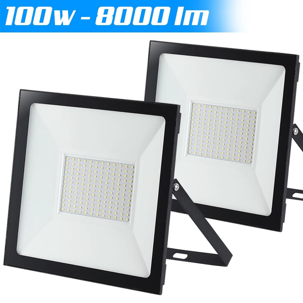Set 2 Fari Led 25x28,5x18 cm Potenza 100W Luce Bianca Alta Luminosità 8000 lm in Alluminio e Vetro Nero